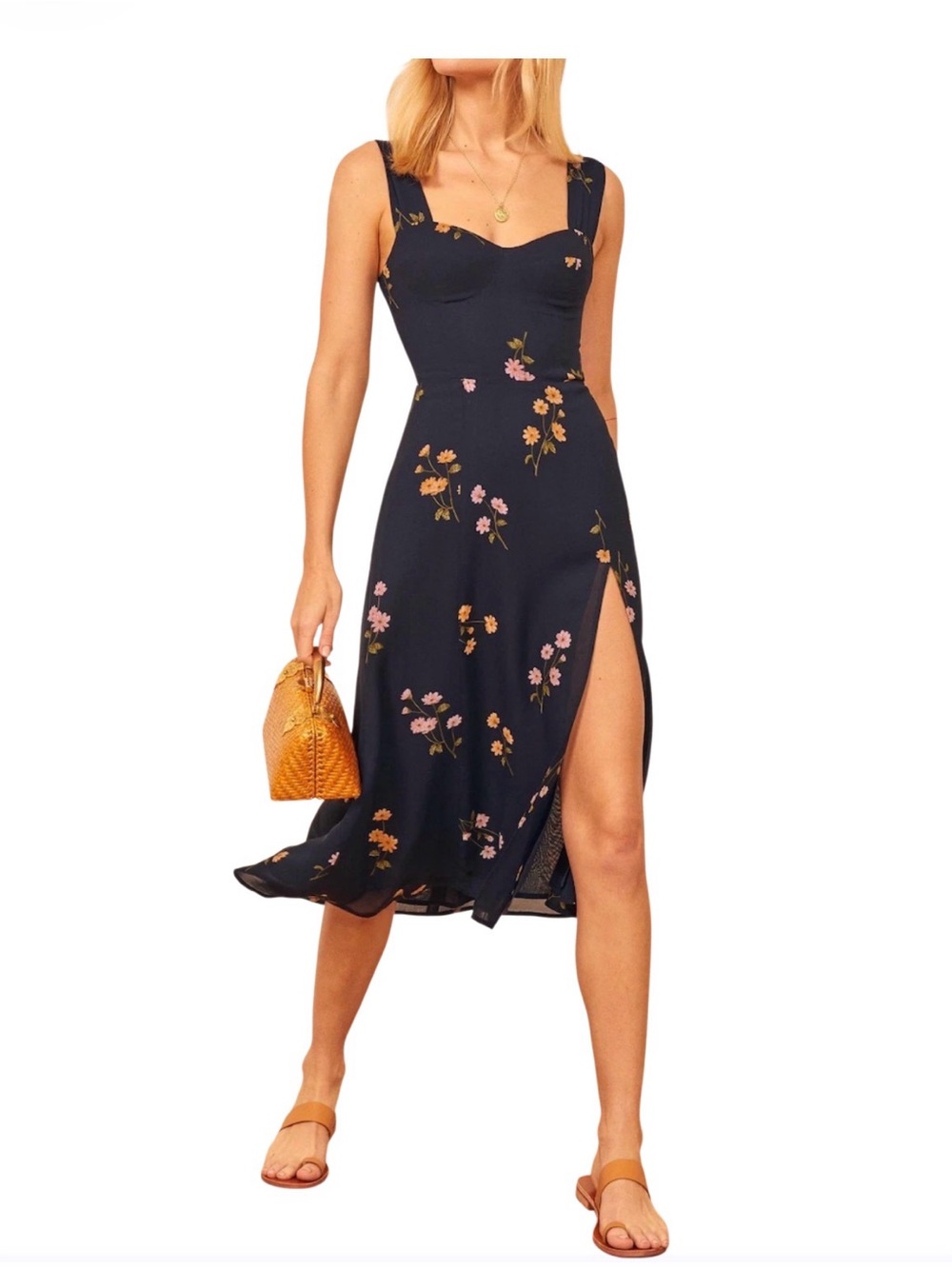 Reformation Midi Dress in blue/navy floral Women’s Size 4P - Picture 1 of 10